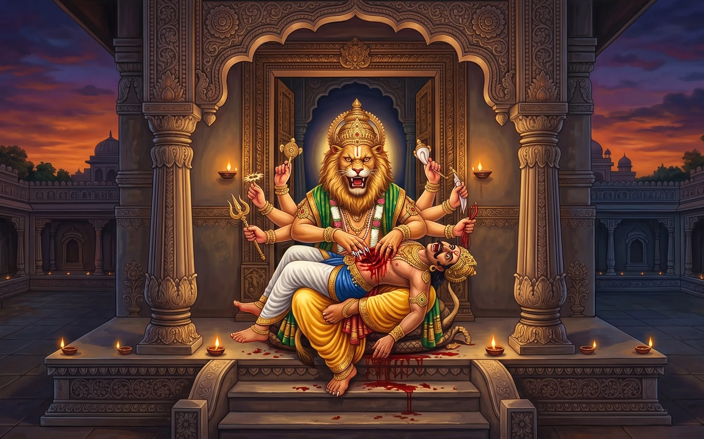 Image 3 - Lord Narasimha at twilight palace steps, the moment of cosmic justice