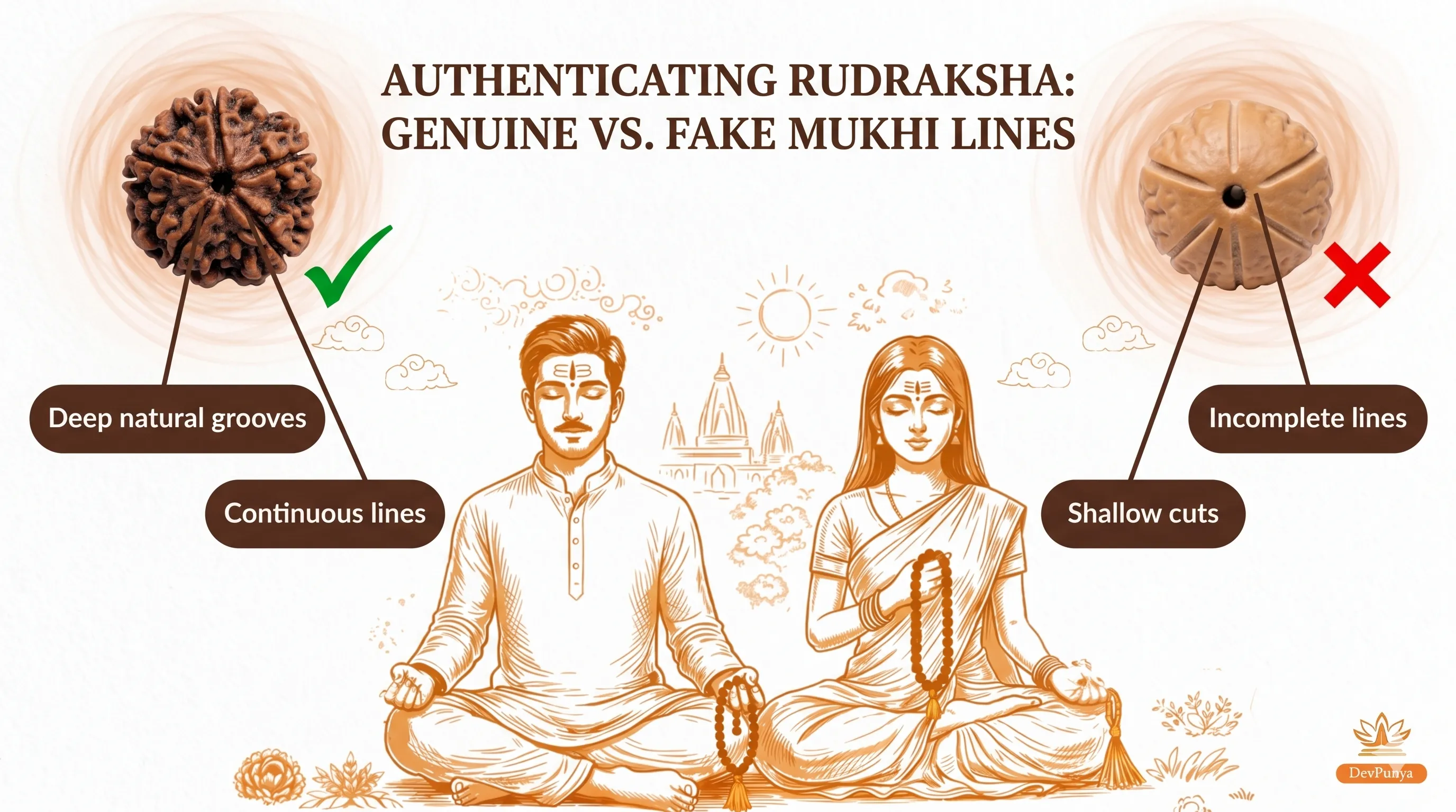 Authenticating Rudraksha - Genuine vs Fake Mukhi Lines