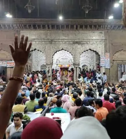 Devotees gathered for darshan at Banke Bihari Temple inner sanctum
