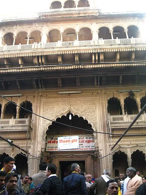 Temple entrance — the ornate arched gateway of Banke Bihari Temple