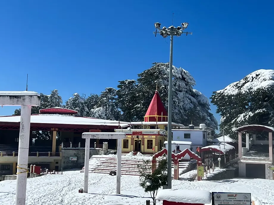 Varahi Devi Temple Devidhura in winter — temple and surrounding area covered in snow