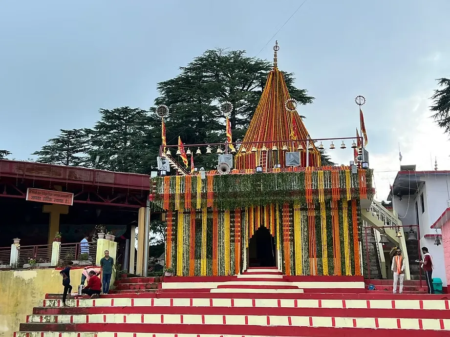 Varahi Devi Temple Devidhura decorated with marigold flowers for a festival